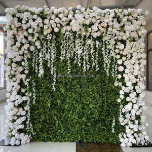 A48 Nouveau 3d 5d Mariage Vert Plantes Suspendues Panneau Mural Artificielle Roll up Roses Fleur Toile de Fond Murale Avec Blanc Rose Fleurs Mur - Product Image 4