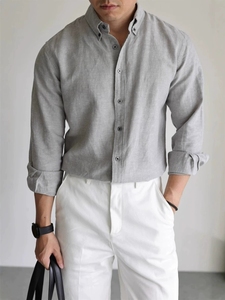 <span class=keywords><strong>Camicia</strong></span> da <span class=keywords><strong>uomo</strong></span> in misto <span class=keywords><strong>lino</strong></span> azzurro, a maniche lunghe, casual, con bottoni, traspirante, estiva, da spiaggia, vestibilità ampia - Product Image 2