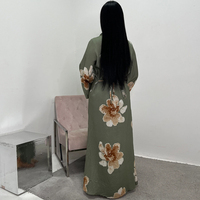 Belle robe imprimée numérique en satin stretch brillant Caftan avec ceinture Maxi jupe longue femmes musulmanes fermée Abaya vêtements islamiques