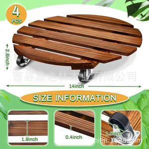 Wooden Potted Plant Base With Wheels Round Solid Wood Flower <b>Pot</b> Tray Portable Indoor Green Plant <b>Stand</b> - Product Image 4