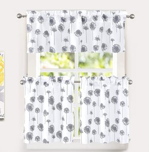 Ensemble de rideaux de cuisine semi-transparents à motif floral botanique pissenlit, <span class=keywords><strong>3</strong></span> pièces, à passe-tringle, 2 niveaux, 100 % polyester, pour fenêtre en <span class=keywords><strong>baie</strong></span> - Product Image 6
