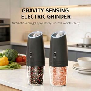 Gravity Electric Pepper Salt Grinder Set 2 <b>Rechargeable</b> Refillable Plastic Adjustable Coarseness <b>LED</b> <b>Light</b> One Hand Eco-Friendly - Product Image 2