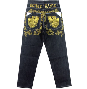 Pantalon en denim brut noir personnalisé pour <span class=keywords><strong>homme</strong></span>, broderie Phénix doré, <span class=keywords><strong>coupe</strong></span> ample gothique vintage, jambe <span class=keywords><strong>droite</strong></span>, style streetwear hip-hop, jeans pour <span class=keywords><strong>homme</strong></span> - Product Image 5