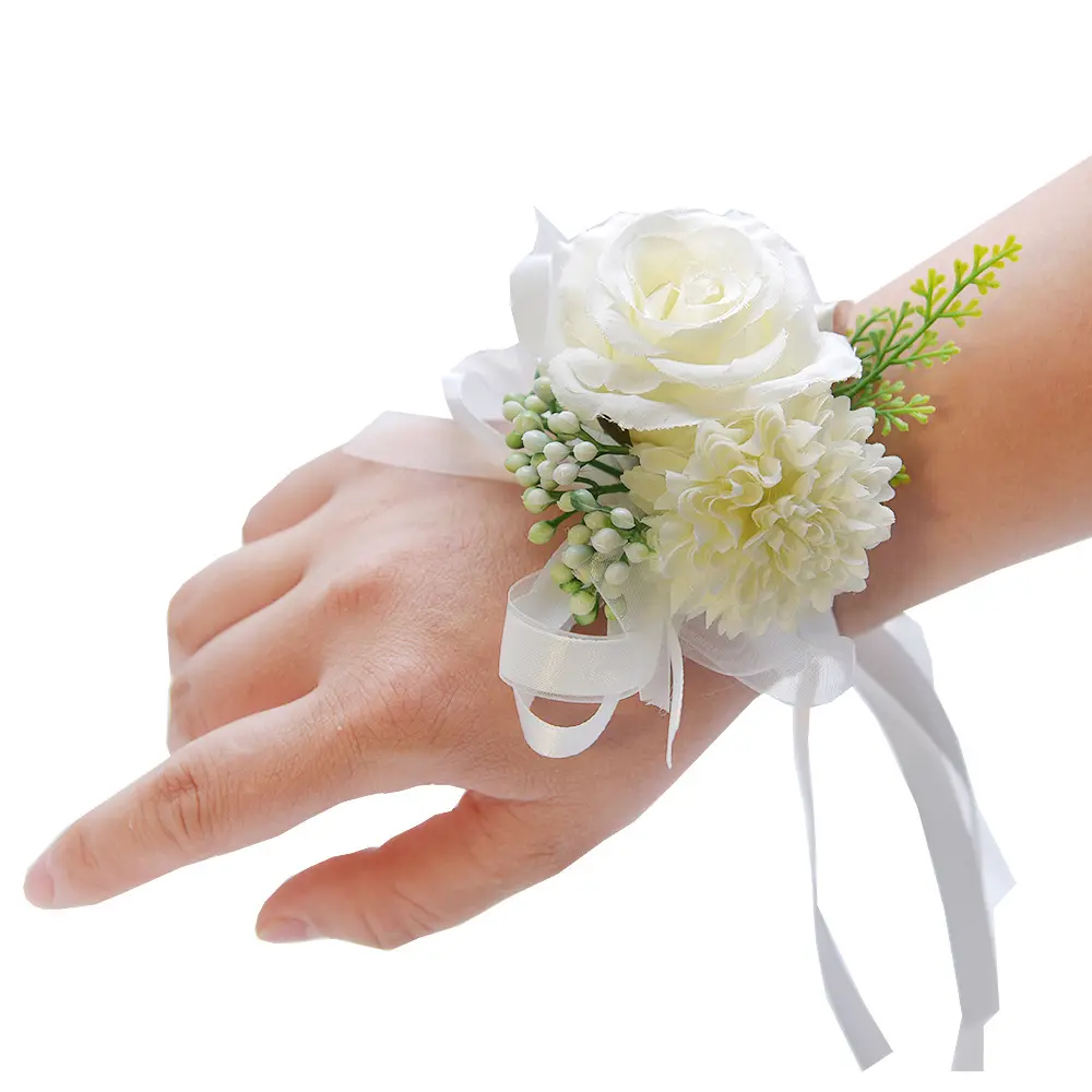 Artificial Flower Wrist Corsages Prom Hand Flower Wedding Accessories Mariage Artificial Brides Bridesmaid Wrist Flower Bracelet