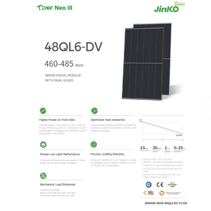 แผงโซลาร์เซลล์ JinkoSolar Tiger Neo III N-48OL6-DV 460-485W แบบ N-Type TOPCon โมโนเฟเชียล พร้อมกระจกสองชั้น - Product Image 1