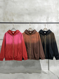 ผู้ผลิตเสื้อผ้า H5426 เสื้อฮู้ดซิปแบบมีซับในผ้าฟลีซผสมฝ้าย 370 กรัม ล้างสีแบบแอซิดวอช สำหรับผู้ชาย - Product Image 5