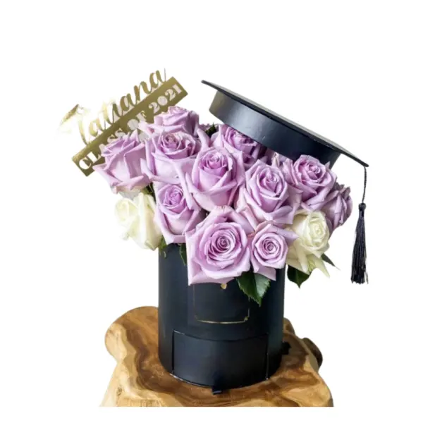 Sıcak satış yuvarlak sarılmak kova çekmece kutusu çiçek kutusu doktor şapka mezuniyet çiçek kutusu