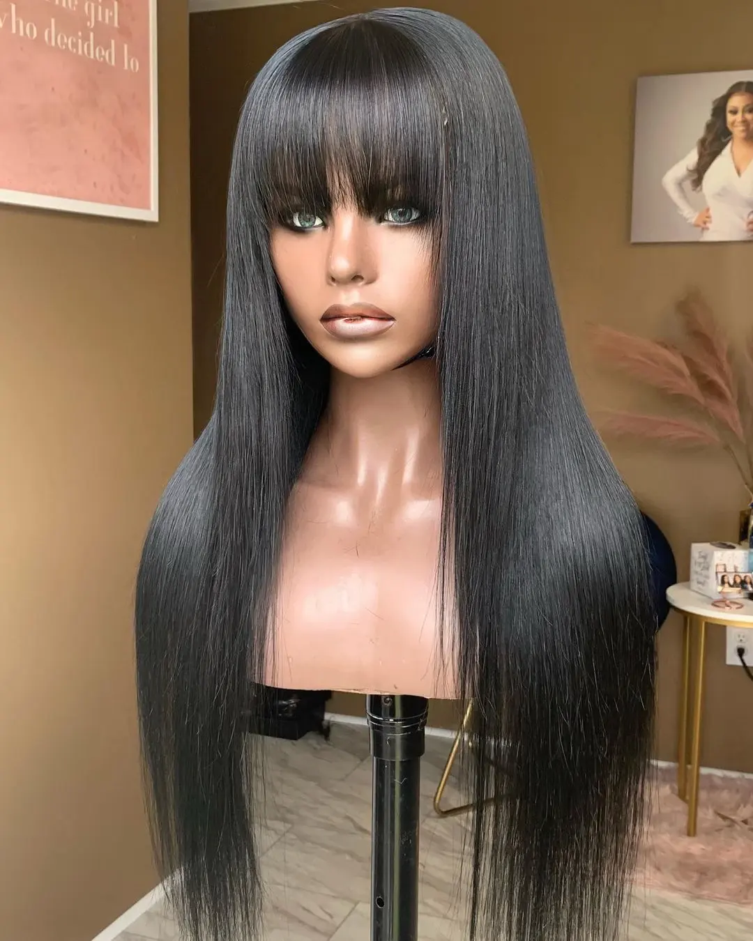 100% Human Hair Wig With Bangs Short Bob Human Hair Wigs For Black Women Cheap Brazilian Straight Black 30 Inch Long Fringe Wig