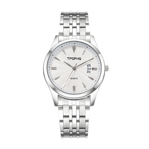 Venta al por mayor de relojes de banda de acero para hombres relojes de cuarzo con patrón de onda casual con marcadores de diamantes de imitación y calendario - Product Image 2