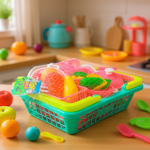 Kids <b>Kitchen</b> Tableware <b>Play</b> Set with Basket Pretend Cooking Accessories Mesh Packed - Product Image 3