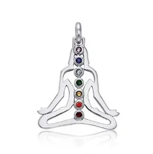 Custom 925 sterling silver buddha seven chakra charms and pendant with multi color crystal stones necklace jewelry
