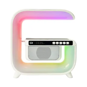Lampu bangun tidur RGB warna-warni, lampu malam sekitar pengisian daya nirkabel BT Speaker dengan jam Alarm