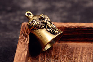 Antique <strong>Brass</strong> <strong>Bell</strong> Angel Charm Keychain - Engraved Metal Animal Ornament, Small Copper Craft Wholesale Decorative - Product Image 6