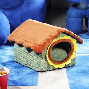 Creative House Semi Enclosed Cartoon Pattern Comfortable Pet Bed