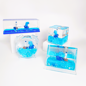 Bouteille flottante <span class=keywords><strong>en</strong></span> acrylique avec horloge à sable liquide, motif dauphin <span class=keywords><strong>3D</strong></span> ondulé et phare, souvenir de festival, cadeau, jouet anti-stress - Product Image 3
