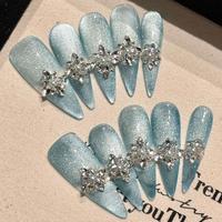 Haute qualité 10 pièces/ensemble luxe à la main presse sur les ongles longue amande oeil de chat brillant presse sur les ongles ongles en gros