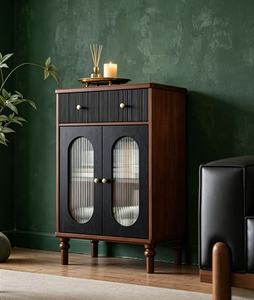 Midcentury Modern Solid Wood <b>Cabinet</b> With Oval Glass Doors 1 Drawer <b>Storage</b> Living <b>Room</b> Furniture Turned Legs - Product Image 6