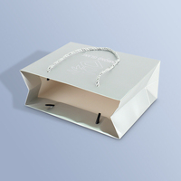 Sacs cadeaux en carton blanc biodégradable de luxe avec poignée, imprimés sur mesure avec du papier argenté, pour l'emballage de bijoux et votre propre logo