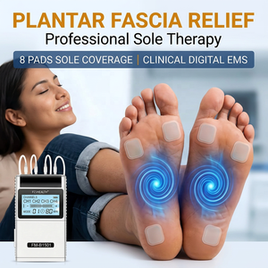 Appareil <span class=keywords><strong>de</strong></span> physiothérapie EMS pour le soulagement <span class=keywords><strong>de</strong></span> la fasciite plantaire avec 4 canaux, 15 modes, 20 niveaux d'intensité, 8 électrodes <span class=keywords><strong>de</strong></span> qualité médicale - Product Image 1