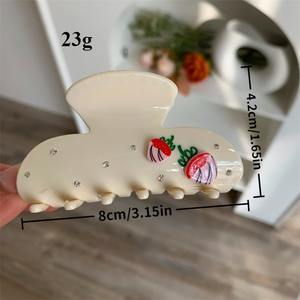 새로운 도매 빈티지 아세테이트 헤어 클로 클립 레트로 꽃 체리 라인 석 헤어 클램프 핀 여성용 레이디 헤어 액세서리 - Product Image 5