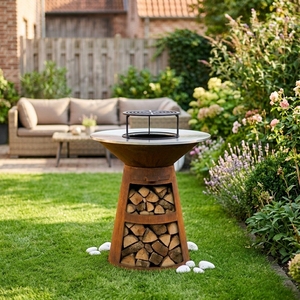 Foyer Extérieur Barbecue Plancha en Acier Corten avec Rangement Bois de Chauffage - Product Image 5