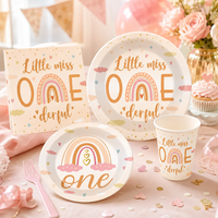 Fournitures de fête d'anniversaire DAMAI Miss Little One, arc-en-ciel, 1ère fête, baby shower, vaisselle jetable, gobelets en papier, serviettes, assiettes