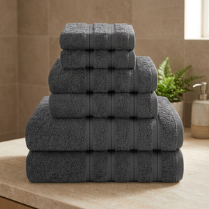 Juego de toallas de baño de algodón gris, felpa de pelo cortado, tela de rizo, color liso, rectangulares, para hogar, spa, hotel, marca ORCHID, ORCHID10121, sin torsión - Product Image 1