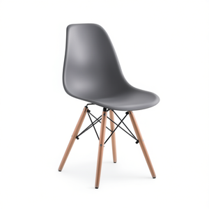 Sedia Moderna in Plastica con Gambe in Legno, Grigia, Impilabile, per Sala da Pranzo, Arredamento Casa - Product Image 1