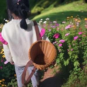 Panier en bambou tissé à la main avec couvercle, idéal pour les sorties printanières et la cueillette de champignons, adapté à un usage domestique, aux courses et aux activités de plein air. - Product Image 2