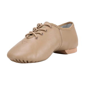 Chaussons de ballet souples pour femmes, dessus en cuir véritable, doublure en coton, semelle extérieure en caoutchouc, chaussures de danse plates à lacets - Product Image 1