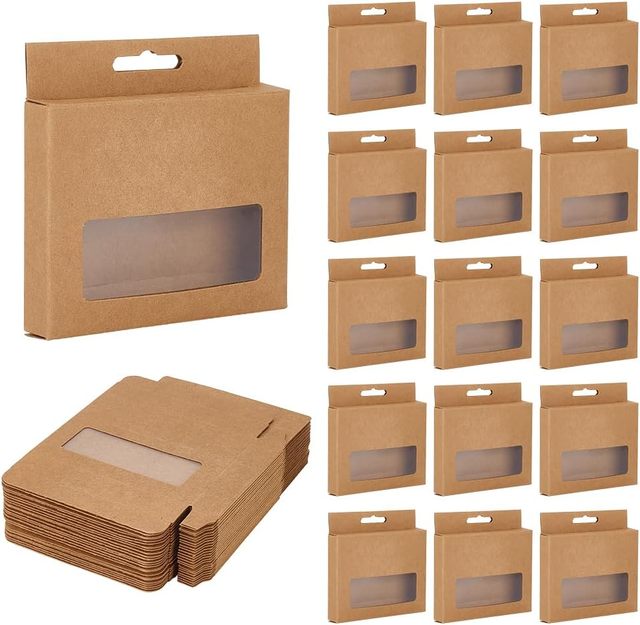 Mini Jewelry Paper Packaging Boxes with Window, Data Cable Carrying Box with Hanging Hole for Storing Anniversary Small Business