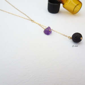 Collier diffuseur de parfum en améthyste brute de lave délicate, pierre de naissance, pendentif aromathérapie, bijoux pour femmes, cadeaux - Product Image 3