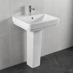Glossy Rectangle Ceramic Wash Basin Pedestal Set Premium Bathroom Sink Wall Fixed Full Pedestal Lavabo - Product Image 1