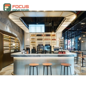 เคาน์เตอร์บริการกาแฟดีไซน์สร้างสรรค์ พร้อมชั้นวางเครื่องปรุงรส ลายไม้โอ๊ค สำหรับร้านกาแฟ - Product Image 5