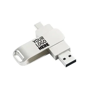 YONANSON แฟลชไดรฟ์ USB 2 In 1แบบหมุนได้,แฟลชไดรฟ์ USB ความเร็วสูงติดโลโก้แสดงตัวตนได้เองฟรี USB ความเร็วสูงสำหรับเป็นของขวัญให้กับองค์กร