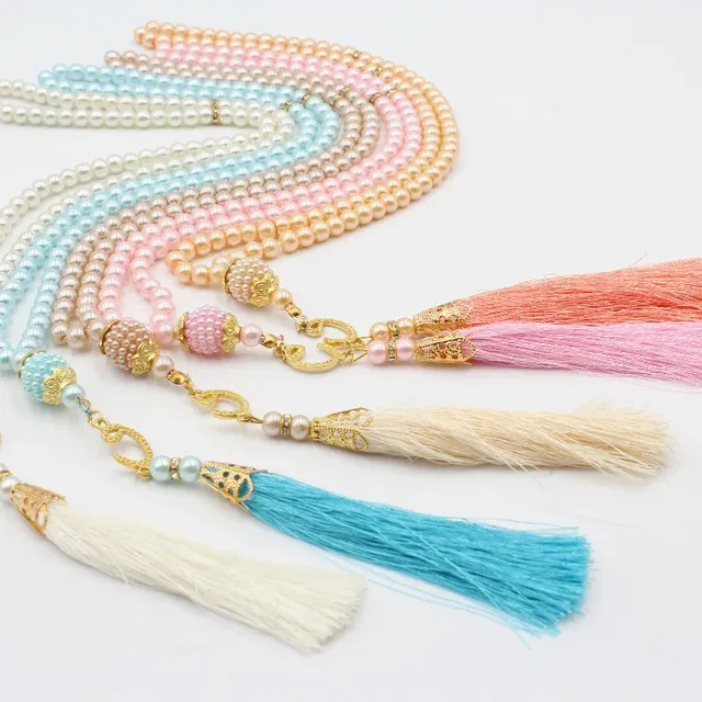 Islamic Prayer 99 Beads Tasbih Muslim Crystal Pearl 99 Prayer Rosary Beads with Tassels