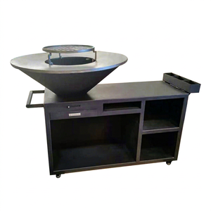 Barbecue au charbon de bois moderne en acier Corten avec chariot et armoire de rangement, finition mate, pour extérieur - Product Image 1