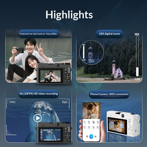 Appareil <span class=keywords><strong>photo</strong></span> 5K 75MP avec autofocus, zoom 18X, WiFi, application, écran 3 pouces, double objectif avant et arrière avec fonction Time Lapse et Slow Motion - Product Image 4