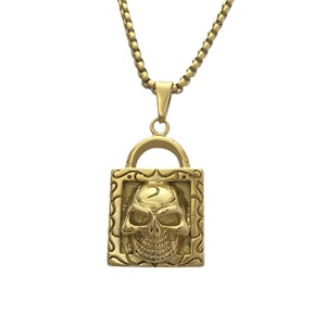 Yunnique – collier avec pendentif cadenas en forme de crâne, en acier inoxydable doré, pour hommes et femmes, bijoux Hip Hop pour danse de rue - Product Image 5