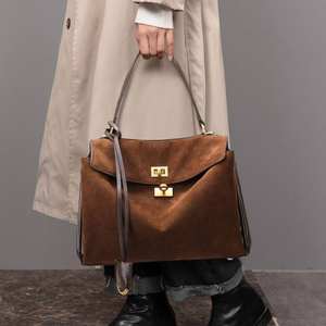 Sac à main décontracté grande capacité pour femme, sac à bandoulière tendance en cuir suédé avec fermeture éclair - Product Image 2