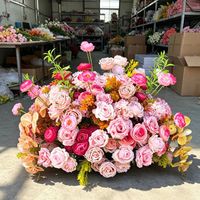 Buket Bunga Campuran Buatan Warna Pink Peach Oranye Mawar Sutra untuk Vas Dekorasi Pernikahan dan Rumah