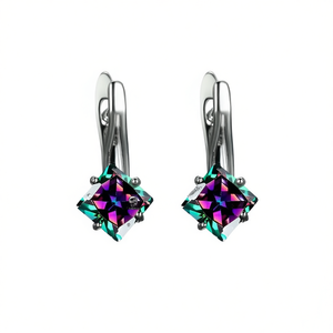 Orecchini in Cristallo Swarovski, Argento 925 Placcato Rodio, Quarzo Arcobaleno, Forma Geometrica, Classici da Donna per Uso Quotidiano - Product Image 1