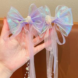 Vente chaude pince à cheveux pour enfants fille sirène couleur queue de poisson noeud papillon Long ruban Super fé<span class=keywords><strong>e</strong></span> princesse pince à cheveux - Product Image 3