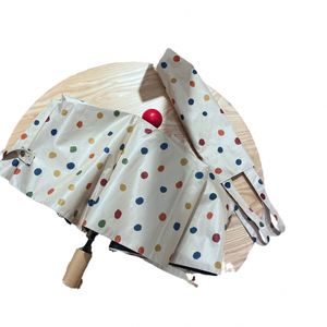 Parapluie pliant haut de gamme pour femme, design coloré avec boule rouge, style classique soleil et pluie, avec fonction lumineuse, idéal pour usage professionnel - Product Image 5
