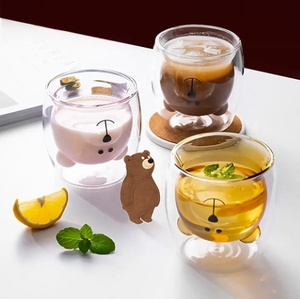 Criativo dessin animé animal de dupla camada de vidro isolado copo de beber, bonito urso copo de copo de beber - Product Image 2