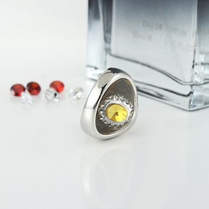 yunnique <b>Titanium</b> Steel <b>Ring</b> With Yellow Stone Prong Setting Unisex Wedding Jewelry Gift - Product Image 3