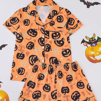 Ensemble de pyjama pour femmes à manches courtes et shorts, pour Halloween, quatre saisons, cardigan, col à revers, vêtements de maison, amples et confortables