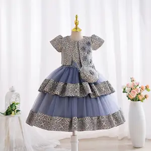 Kız bebek ilk doğum günü partisi giymek görkemli piyano performansı prenses elbise uzun kollu işlemeli elbise