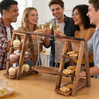 Présentoir à desserts en bois à 3 niveaux, plateau à gâteaux, étagère à dim sum, présentoir de cupcakes en bois massif pour bureau, centre de table pour mariage et fête