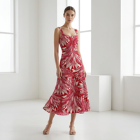Impression numérique personnalisée directe d'usine, tissu croisé à motif de feuilles rouges et de plumes, service OEM ODM personnalisé, robe pour femmes et garçons